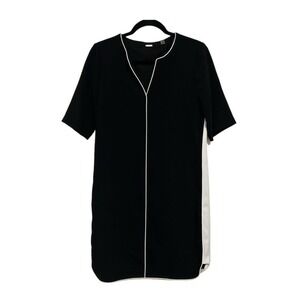 Tahari Black Tunic Dress White Trim Short Sleeve Casual Size Large Minimalist